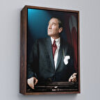 Kahverengi Çerçeveli Atatürk Portre Tablosu Mustafa Kemal Atatürk Dikdörtgen Dekoratif Kanvas Tablo