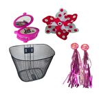 HSGL BİSİKLET  SİYAH SEPET PEMBE PÜSKÜL AYNALI ZİL RÜZGAR GÜLÜ SET