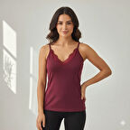 Kadın 2'li ince Askılı V Yaka Dantelli Pamuklu Penye Atlet