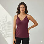 Kadın 2'li ince Askılı V Yaka Dantelli Pamuklu Penye Atlet