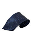 El Yapımı Desenli Lacivert İpek Kravat K22