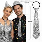 Gümüş Renk Pul Payetli Işıltılı Parti Kravatı 33 cm (5047)