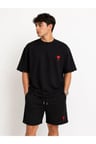 ERKEK KALP DESENLİ AMİ ÖN NAKIŞLI ARKA BASKILI OVERSİZE KALIN KUMAŞ PAMUKLU ŞORT T-SHIRT TAKIM