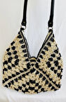Hasır Siyah Bej Çanta