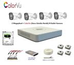Hikvision 2mp 4 kameralı Dış ortam AHD HD-TVI ColorVu Gece Renkli Kamera Seti 500GB Disk