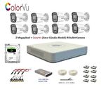 Hikvision 2mp 8 kameralı Dış ortam AHD HD-TVI ColorVu Gece Renkli Kamera Seti 500GB Disk