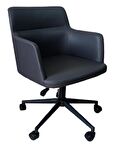 Büro Koltuğu Çalışma Sandalyesi Siyah Yıldız Ayaklı Döküm Süngerli Siyah Suni Deri