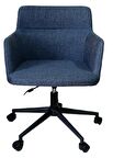 Çalışma Sandalyesi Siyah Konik Yıldız Ayaklı Döküm Süngerli Lacivert Keten Kumaş