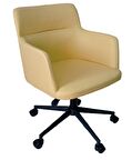 Büro Koltuğu Çalışma Sandalyesi Siyah Yıldız Ayaklı Döküm Süngerli Sarı Suni Deri