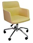 Büro Sandalyesi Örümcek Yıldız Ayaklı Sarı Suni Deri