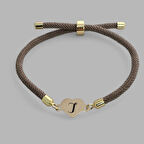 Asil Kalp Figürlü ve Kahverengi Örgülü 14 Ayar Altın Plakalı I Harfli Bileklik