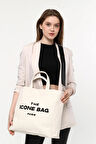 İCONE BAG Bej The Icone Bag Paris İşlemeli Tote Kadın Kol Çantası ve Omuz Çantası
