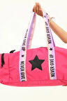 İCONE BAG Kız Çocuk Yıldız Baskılı Spor Çanta, Yan Cepli Spor Çanta, Fermuarlı Detaylı Çocuk Spor Çanta, Fuşya