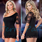  B101168 Asimetrik Dantel Elbise