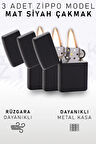 3 Adet Zippo Model Mat Siyah Çakmak