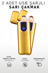 2 Adet Çift Taraflı Elektrikli Usb Şarjlı Sarı Çakmak