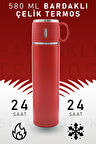 580 Ml Kırmızı Bardaklı Çelik Termos