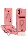 Newface Apple iPhone 16 Kılıf Zuma Kartvizitli Yüzüklü Silikon - Pembe