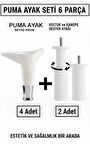 İmt Aksesuar Puma 15 cm Beyaz-Krom 6'lı Set Mobilya Kanepe Tv Ünitesi Dolap Konsol ve Destek Ayağı