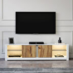 TV Sehpası Arzu Cam Raflı Beyaz Kilim LED'li 180 cm