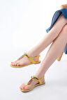 152-1110 Sarı Multi Taşlı Parmak Arası Kadın Sandalet