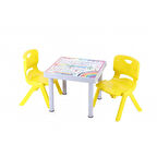 Sağlam Plastik Mandella Rubi İngilizce Desenli Çocuk Masası 2 Adet Nova Orta Çocuk Koltuk Sarı