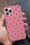 İphone SE 3 (2022) Uyumlu Mini Kalpler Tasarımlı Şeker Pembe Premium Telefon Kılıfı