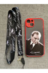 İPhone 13 Uyumlu  Mustafa Kemal Atatürk Tasarım Telefon Boyun Askılı Set Kılıf