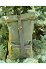Roket Model Yeşil Canvas & Deri Detaylı Ayarlanabilir Sırt Çantası (45-55 cm)