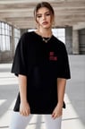 Modavera Unisex Baskılı Oversize T-Shirt - Siyah