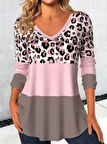 Modavera Kadın Uzun Kollu V Yakalı Leopar Baskılı şardonlu Dalgıç Bluz