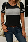 Modavera Kadın Kısa Kollu Bisiklet Yaka çift Renkli Viskon Bluz