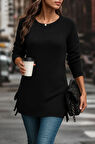 Modavera Kadın Uzun Kollu Yuvarlak Yakalı Yanlardan Bağcıklı Triko Bluz