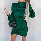 Kadın Yarım Balıkçı Yaka Vatka Ve Büzgü Detay Mini Elbise