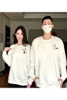Tavşan Baskılı Sevgili Çift Kombini Kapüşonlu Sweatshirt - Hodie - Beyaz