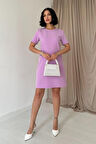 Lila Kısa Kol Atlas Mini Elbise
