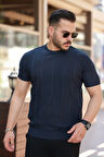 Erkek Desenli çizgi Kabartmalı Kısa Kollu Tişört