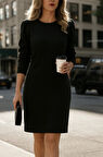Kadın Uzun Kollu Bisiklet Yaka Iki Iplik Elbise