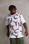 Unisex Baskılı Oversize T-Shirt - Beyaz