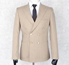 Jan Carlucci Yazlık Kruvaze -Yarım Astar- Metal Düğme Slimfit Drop 6 Ceket- Bej Rengi