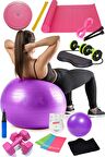 15 Li Pilates Seti Topu Pilates Bandı Dambıl Minder Atlama Ipi Twister Aerobik Kemer Revoflex Mor