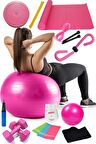 15 Li Pilates Seti Topu Pilates Bandı Dambıl Minder Atlama Ipi Twister Aerobik Kemer Kelebek Pembe