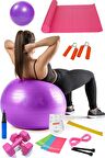 13 Lü Pilates Seti Topu 3 Lü Pilates Bandı Lastiği Dambıl Minder Atlama Ipi El Yayı Mor