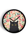 Kedi Tasarım Modern Duvar Saati - 35cm - Önü Camlı Siyah Kasa - Sessiz Mekanizma