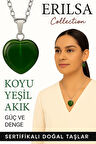 Sertifikalı Kalp Model Koyu Yeşil Akik Taşı Kolye – Denge, Koruma ve Ruhsal Güç Sembolü