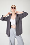 Tek Cepli Oversize Keten Gömlek- Antrasit