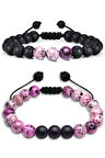 Sertifikalı Gerçek Pembe Renk Kuvars Taşı Çift Doğal Taş Bileklik Seti