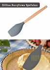 Silikon Karıştırma Spatulası Mutfak Kaşığı Pasta Spatulası Sıyırma Spatula Ahşap Saplı 32 cm