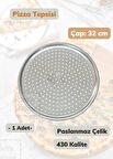 Çelik Pizza Tepsisi 32 cm Paslanmaz Çelik Tepsi