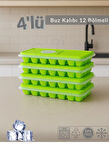 4'lü Set Buz Kalıbı 12 Bölmeli Esnek Silikon Buz Küpü BPA FREE Kare Bas Parmak Buzluk 3x3 Yeşil